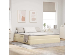 Vidaxl Cama Com Arrumação E Colchão Creme 160 X 200 Cm Poliéster