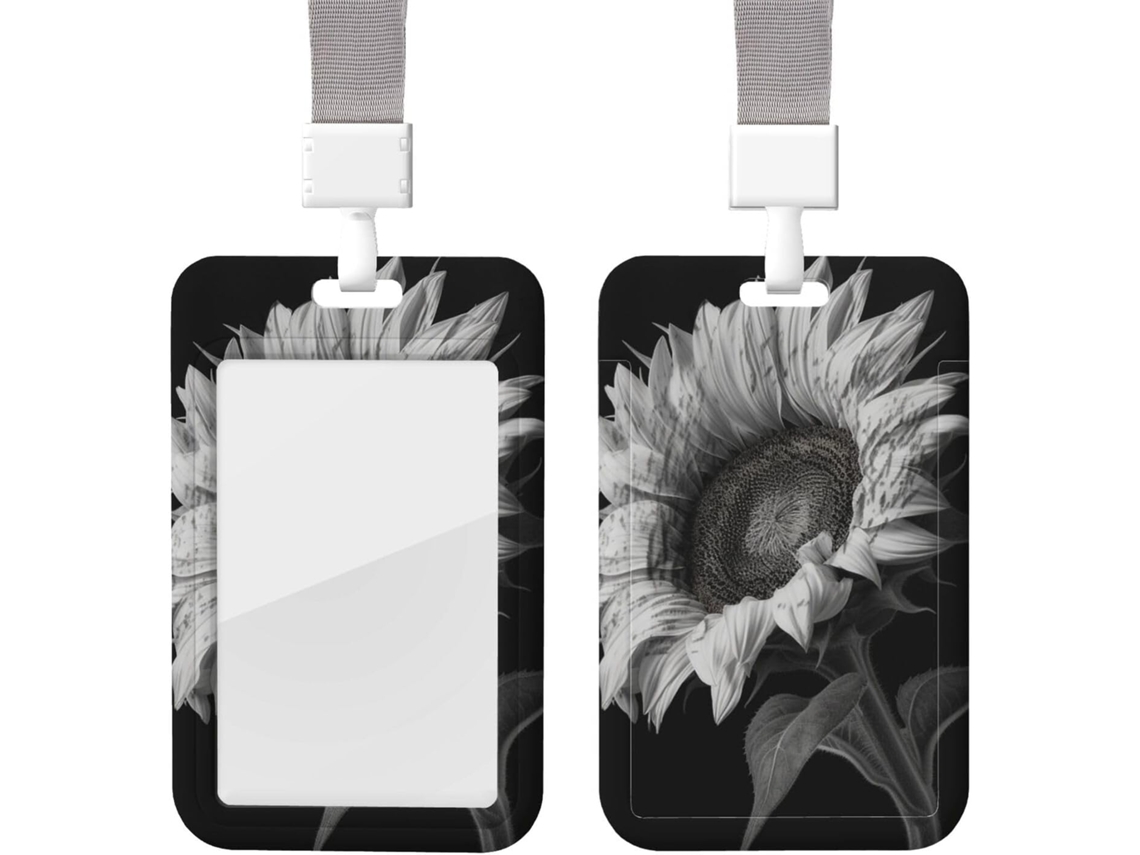 Porta Crachá Com Estampa De Girassol, Preto Cinza, Com Cordão, Porta Crachá, Capa Protetora Vertical Cartão, Capa