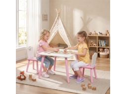 Conjunto Infantil De Mesa E Cadeiras, 3 Peças, 1 Mesa, 2 Cadeiras, Rosa E Branco
