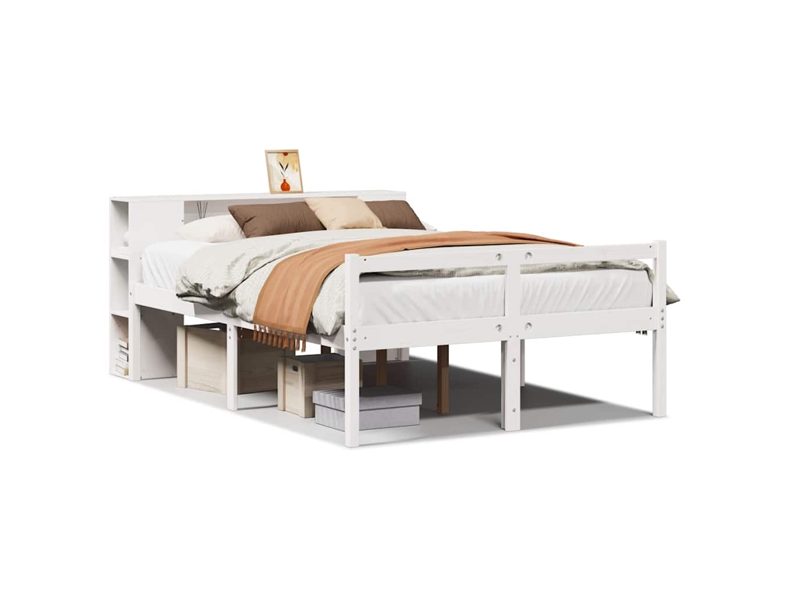 Cama com Estante Pinho Maciço Branco MAISON EXCLUSIVE (160x200 cm)