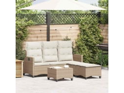 Vidaxl 3 Pcs Conjunto Sofás De Jardim Com Almofadões Em L Vime Pe Bege