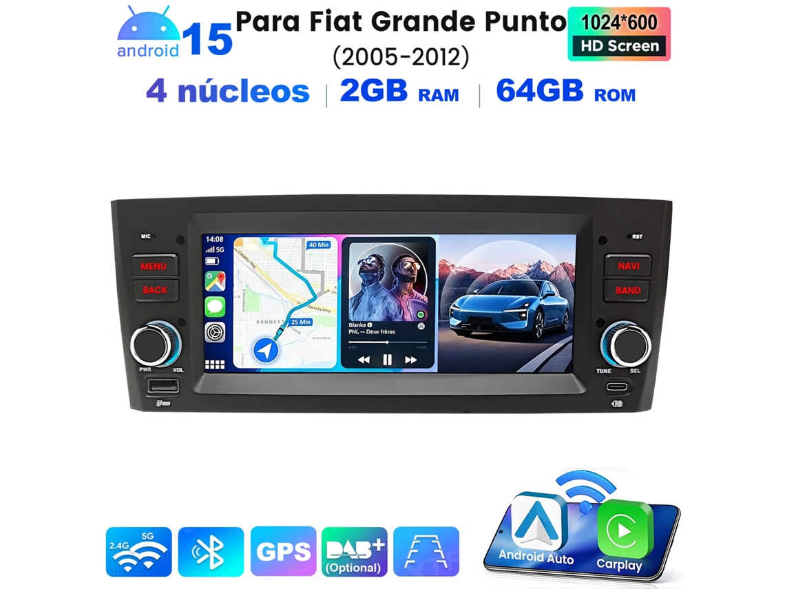 Rádio Carro 2gb+64gb Android 15 6.86" Ips Para Fiat Grande Punto 2005-2012 Wifi Bt Gps Dsp Android Auto Carplay