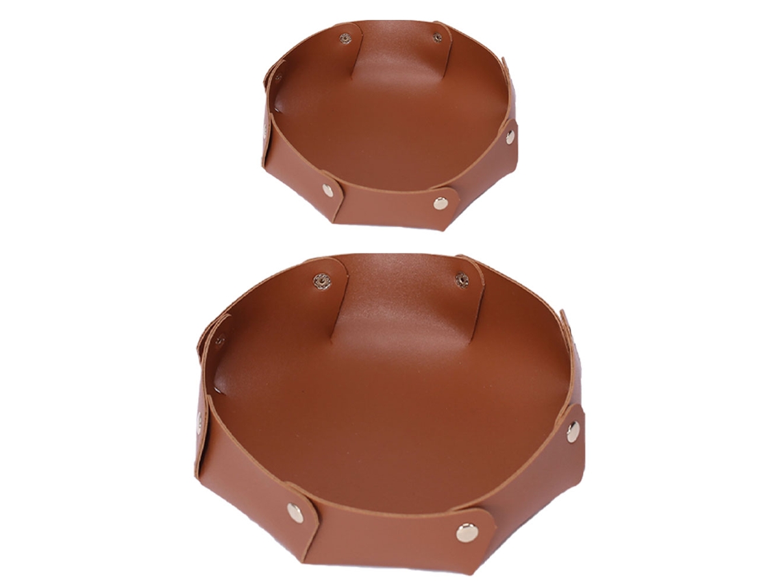 Organizador Bandeja Circular Entrada Minimalista RNEMITERY Pele Castanho (27x27x4cm)