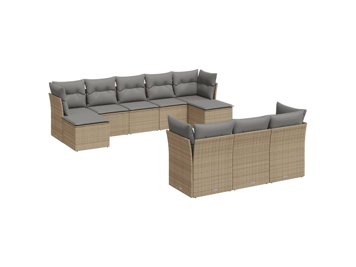 Conjunto de 10 sofás para jardim com almofadões Vime Pe Bege MAISON EXCLUSIVE
