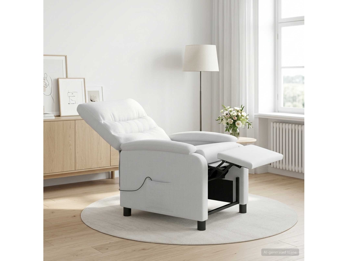 Vidaxl Recliner De Massagem Branco Tecido