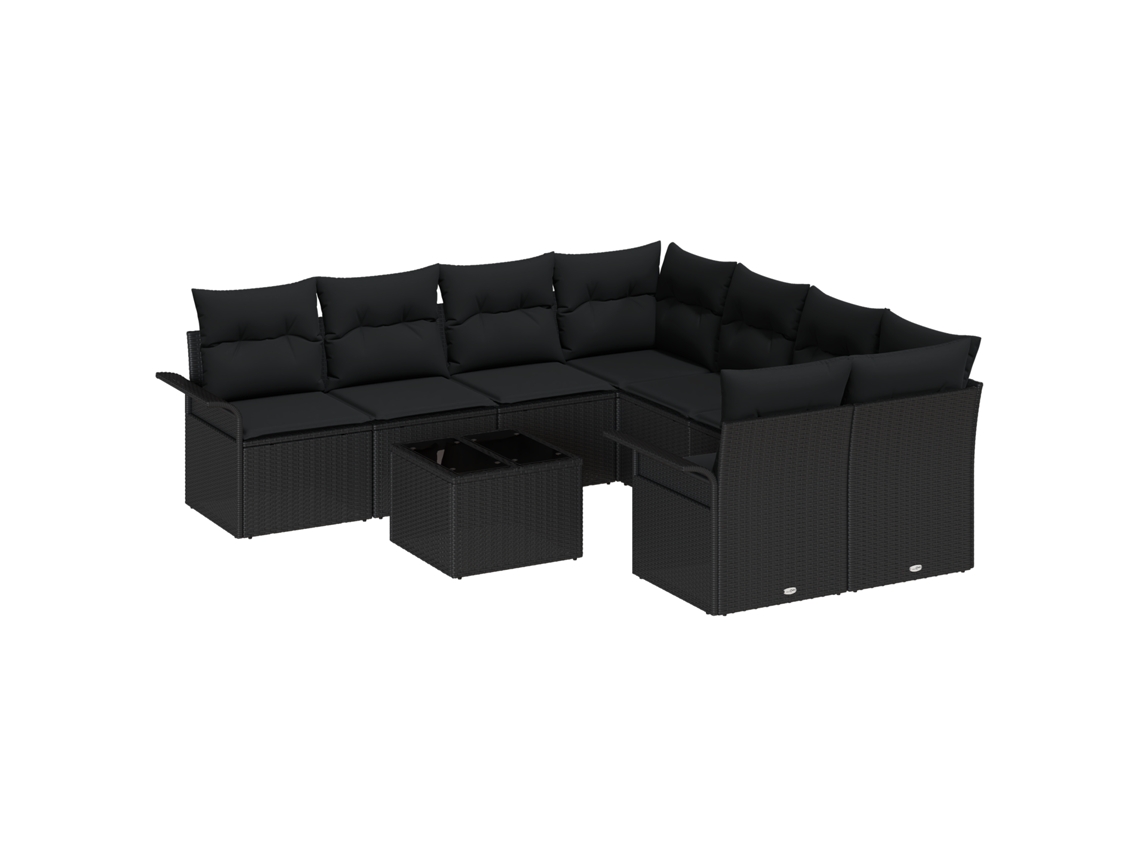 Conjunto 9 Conjunto De Sofá De Jardim Vidaxl Preto Vime Pe (55 X 55 X 37 Cm)