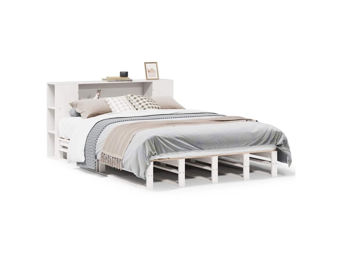 Cama com Estante Sem Colchão Madeira Maciça Branco 140x190 cm MAISON EXCLUSIVE (0)