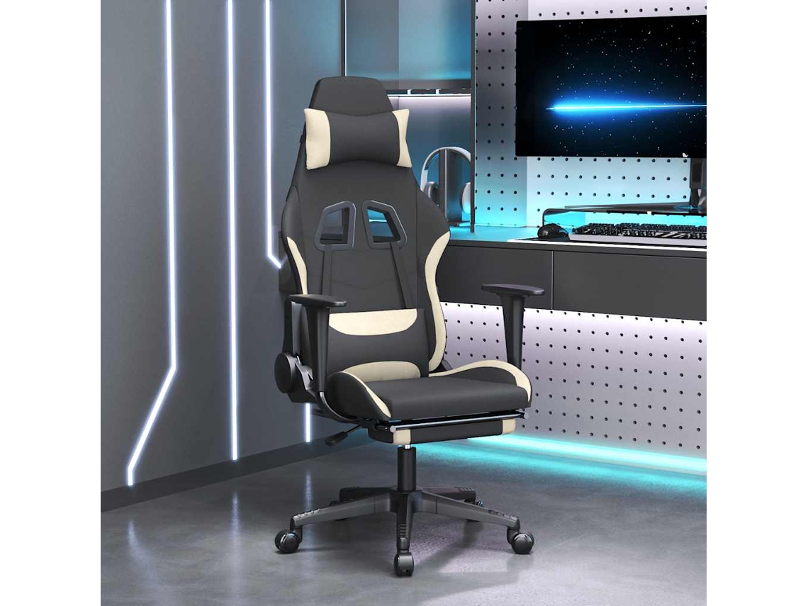 Vidaxl Cadeira De Gaming Com Apoio De Pés Tecido Preto E Creme