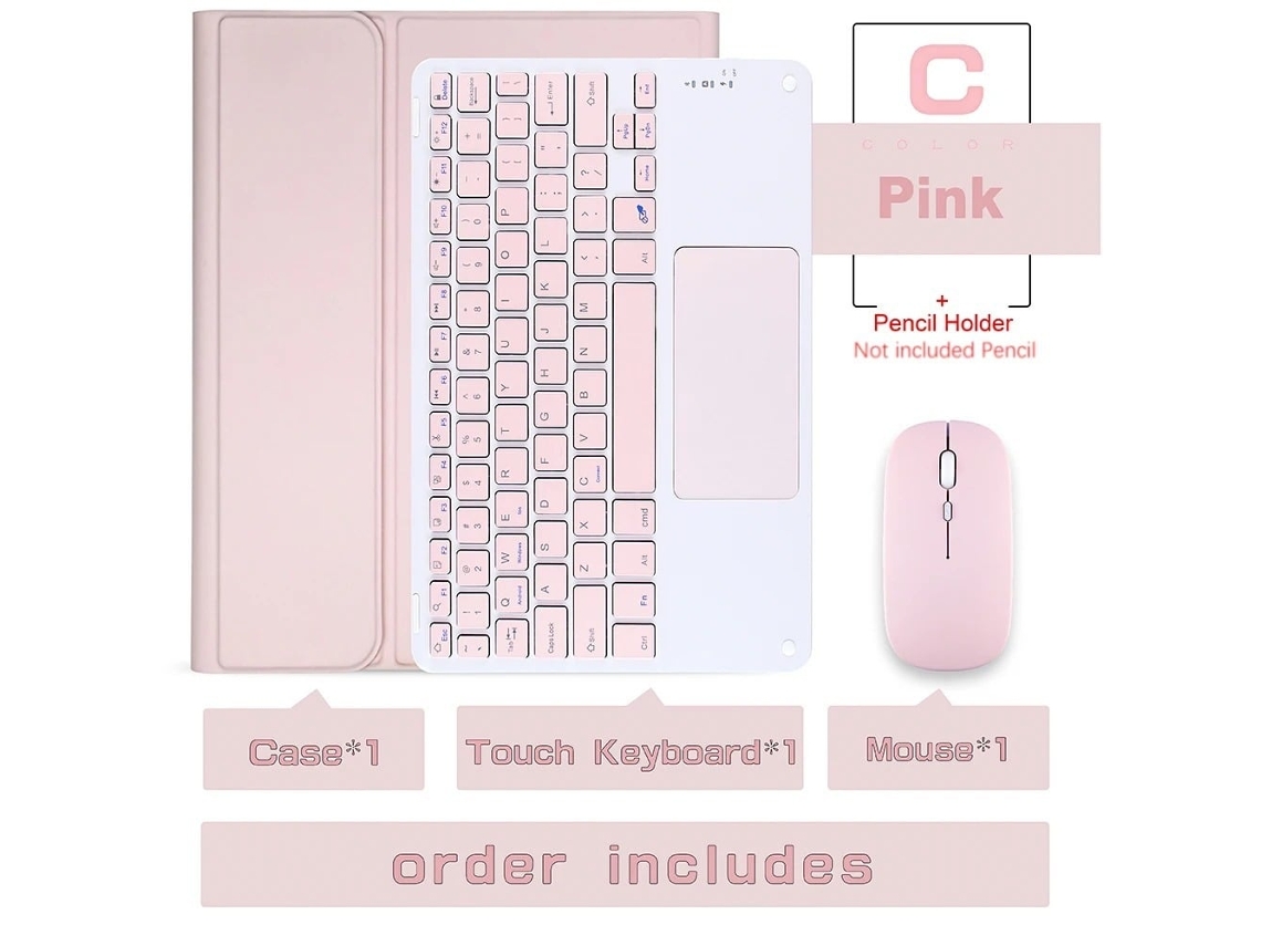 Capa Com Teclado Para Tablet Lurelia, Para I Pad 10ª Geração (10,9"), . E Com Touchpad Duplo De 2,4 Ghz (2022, Rosa, Teclado Bluetooth