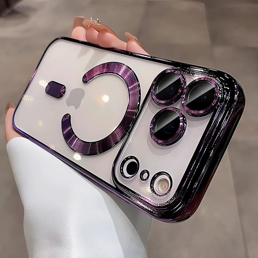 (iphone 17 Pro Roxo) Capa Transparente Magnética Eletroplaqueada Para Iphone, Capa Protetora Em Tpu Macio.