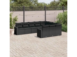 Vidaxl 10 Pcs Conjunto Sofás De Jardim C/ Almofadões Vime Pe Preto
