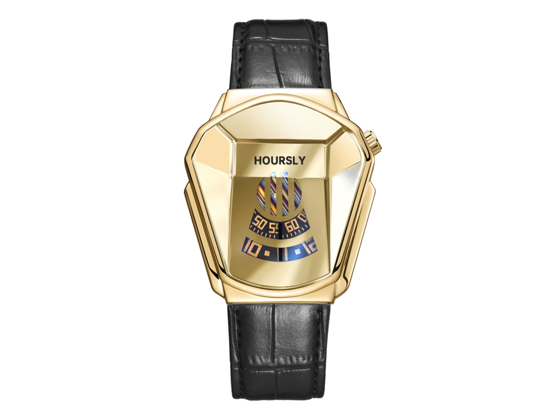 Relógio de Quartzo Masculino MDUG (pulseira de Couro Dourada)