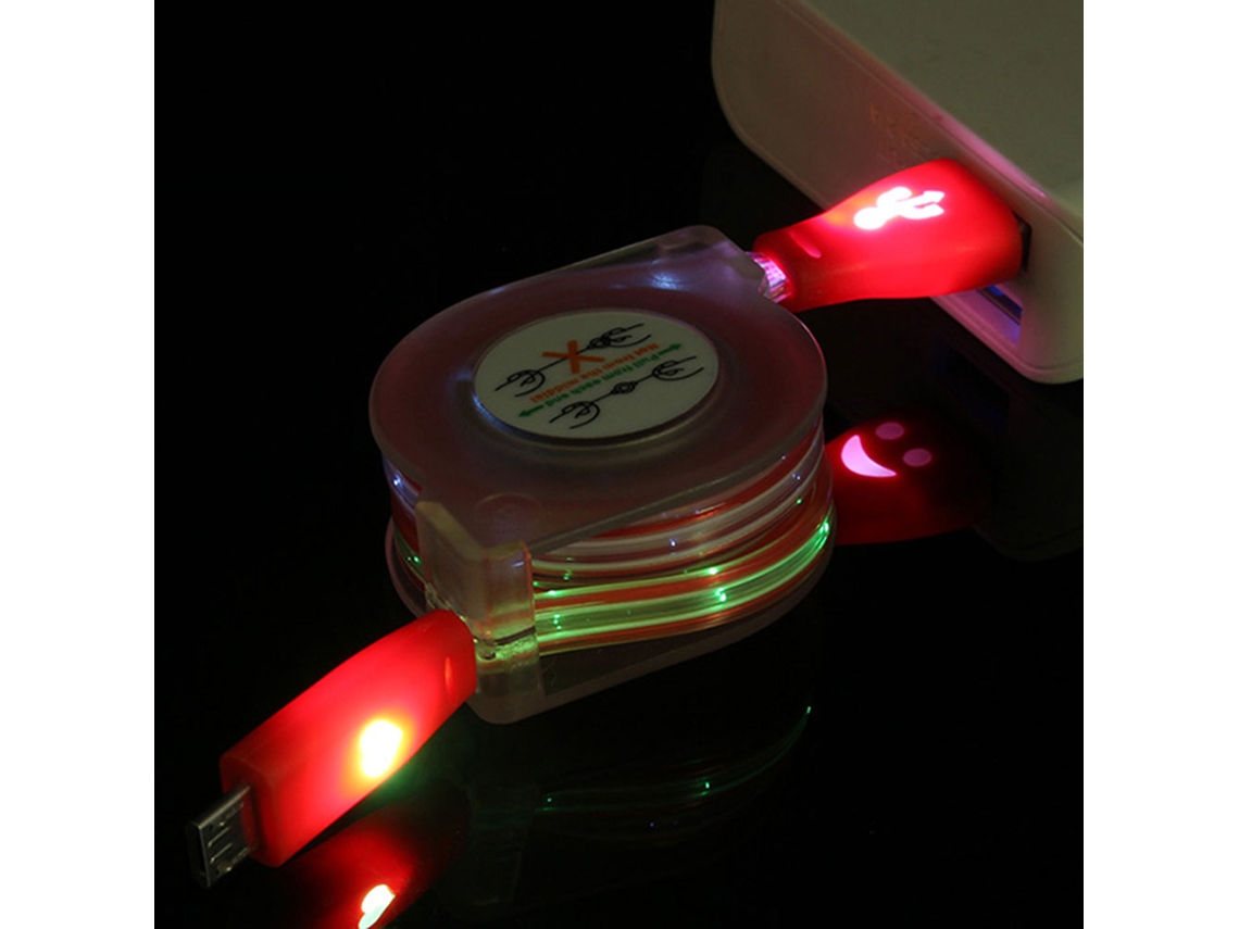 Cabo retrátil com rosto sorridente, USB, luz, 100cm EOOCOO