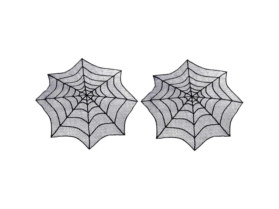 Toalha De Mesa De Halloween Teia De Aranha De Renda 2 Peças Decoração Mesa Preta 75cm