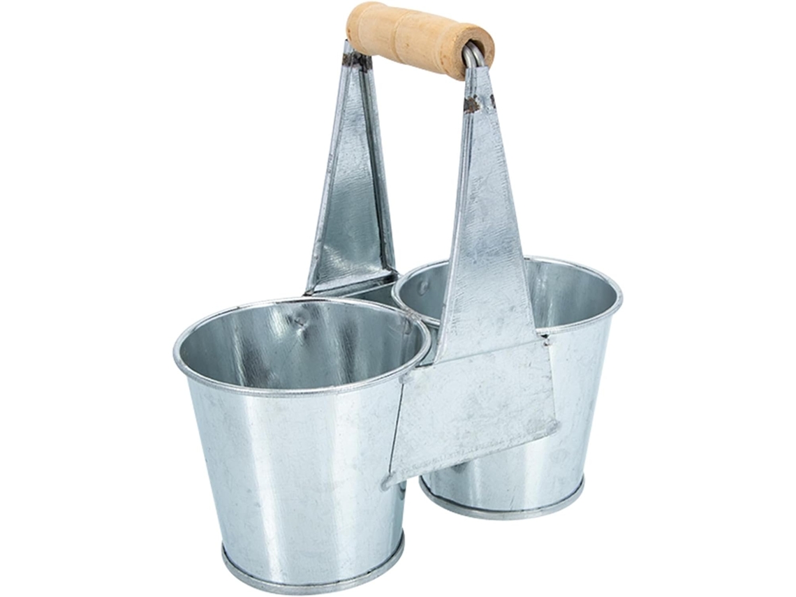 Vaso Duplo de Ferro com Cabo de Madeira e Estrutura de Metal a Quebras, para Suculentas, para Exibir Flores Frescas Ou CHABERLU