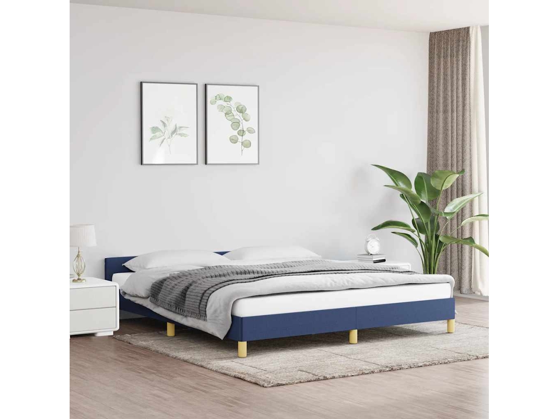 Vidaxl Estrutura Cama C/ Cabeceira Sem Colchão 180x200 Cm Tecido Azul
