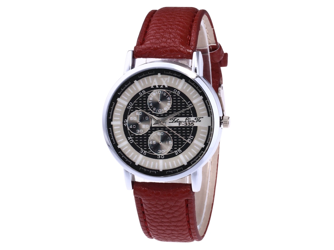 Relógio de Pulso Masculino com Pulseira de Couro Pu Quartzo Estilo Casual e Elegante Café