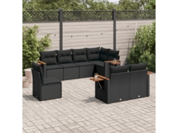 8 Pcs Conjunto Sofás De Jardim Com Almofadões Vime Pe Preto Dkd Home Decor