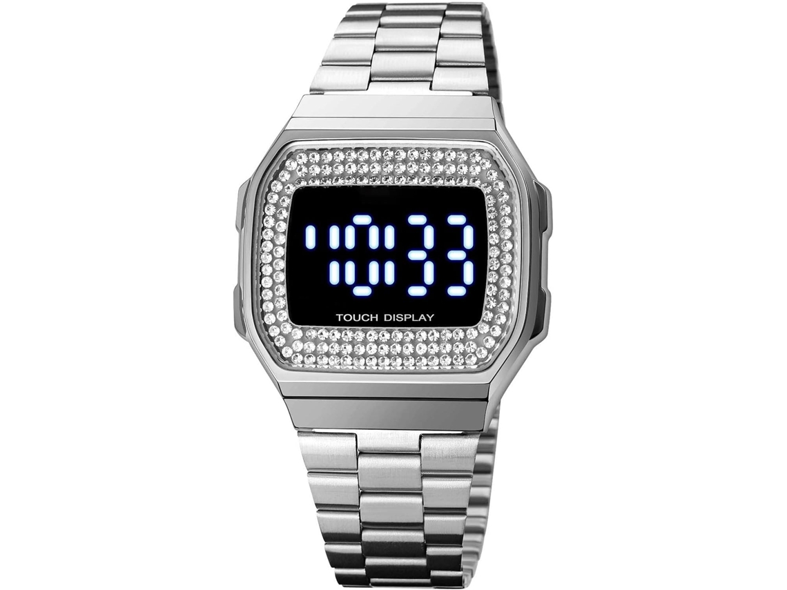 Lurelia Relógio Digital, Visor Digital, Detalhes Com Strass, Aço Inoxidável, Resistente À Água 30m, Dourado