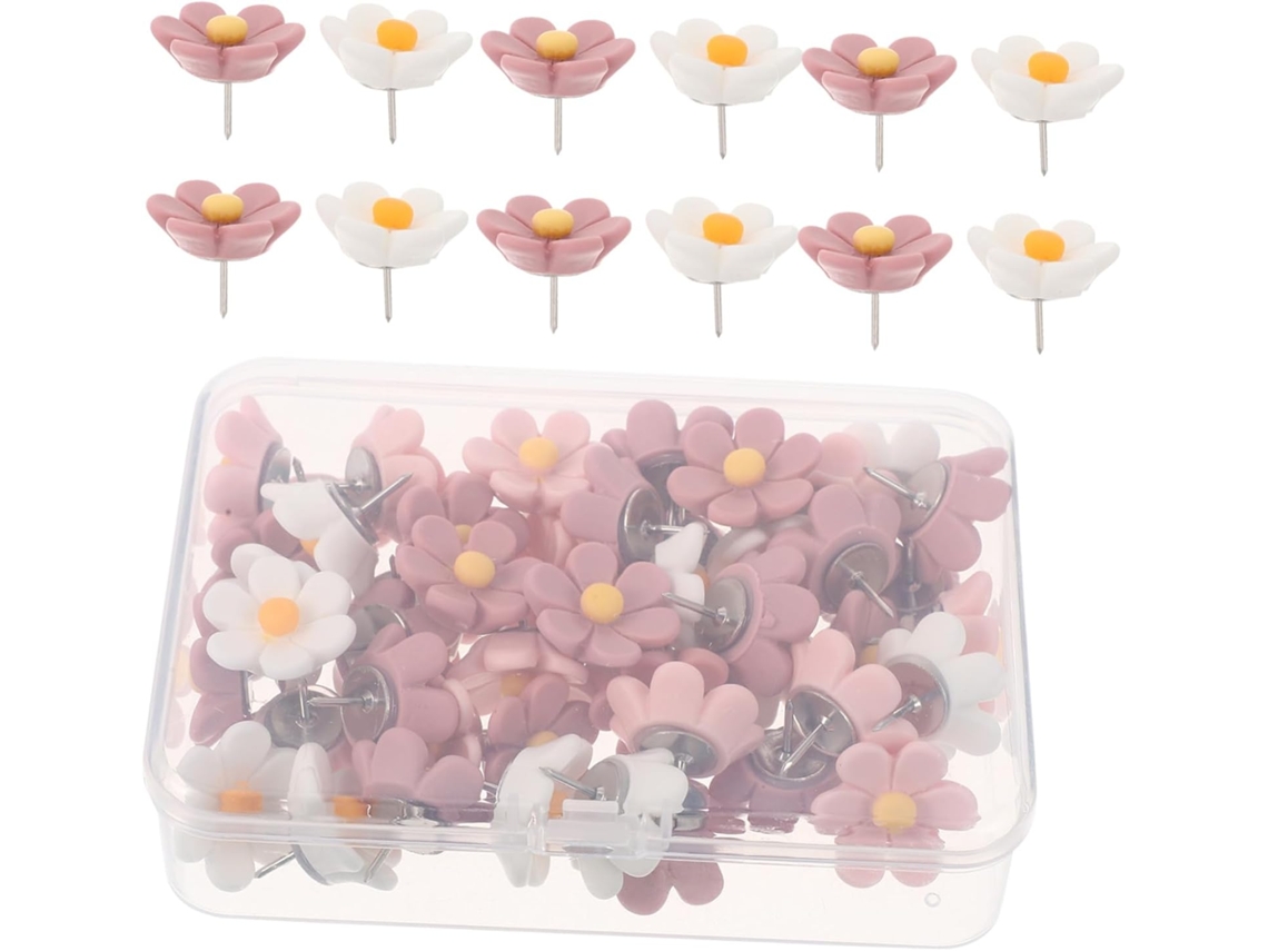 Tachinhas decorativas Shineofi, com estampa floral, 50 unidades, duráveis e seguras para quadrados de cortiça, ideais para
