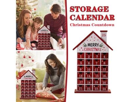 Caixa de Calendário de Contagem Regressiva de Natal com Decorações de Madeira