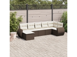 7 Pcs Conjunto De Sofá Jardim C/ Almofadões Vime Pe Marrom Dkd Home Decor