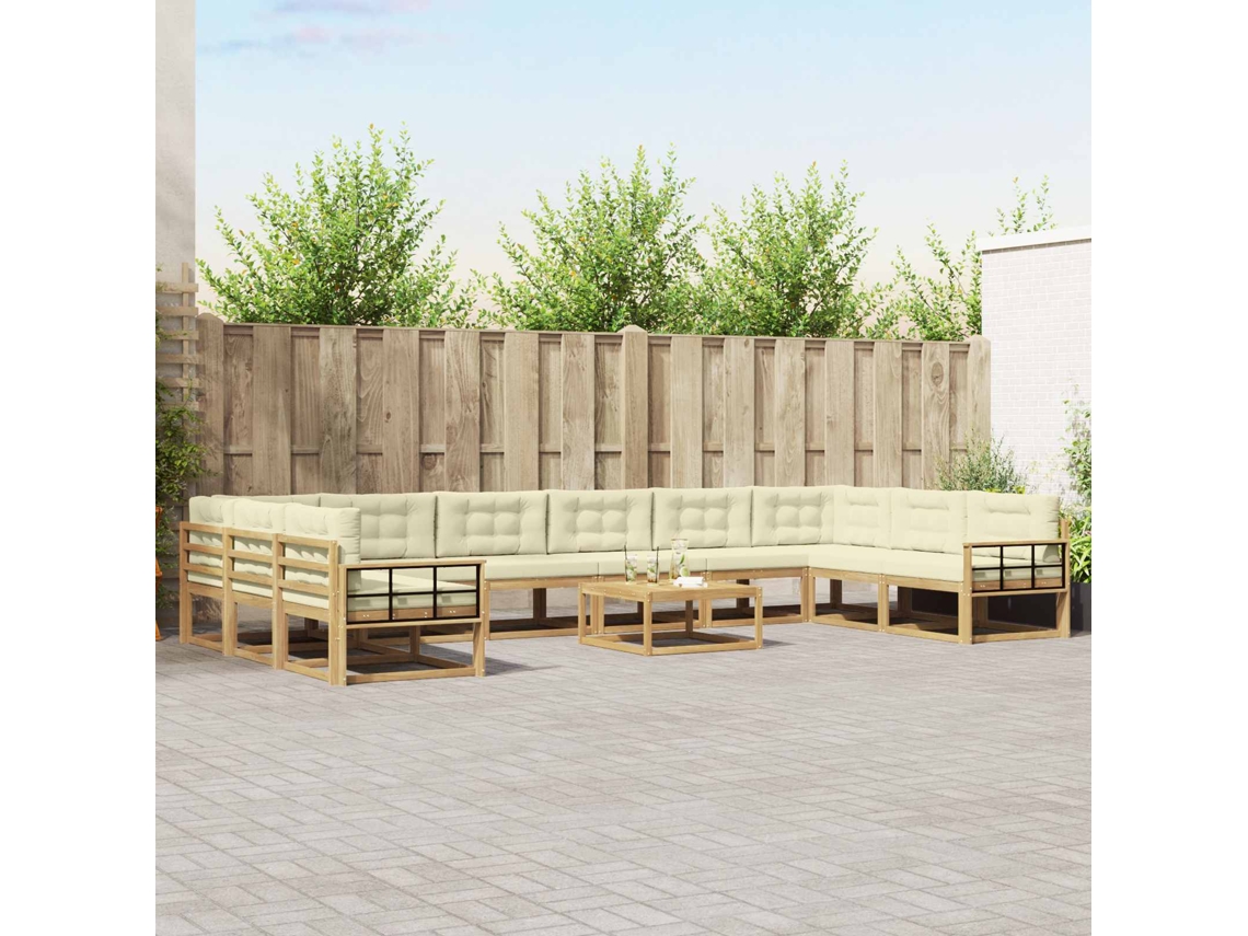 Vidaxl Conjunto De Sofás Para Exterior 11 Unid. Branco E Creme