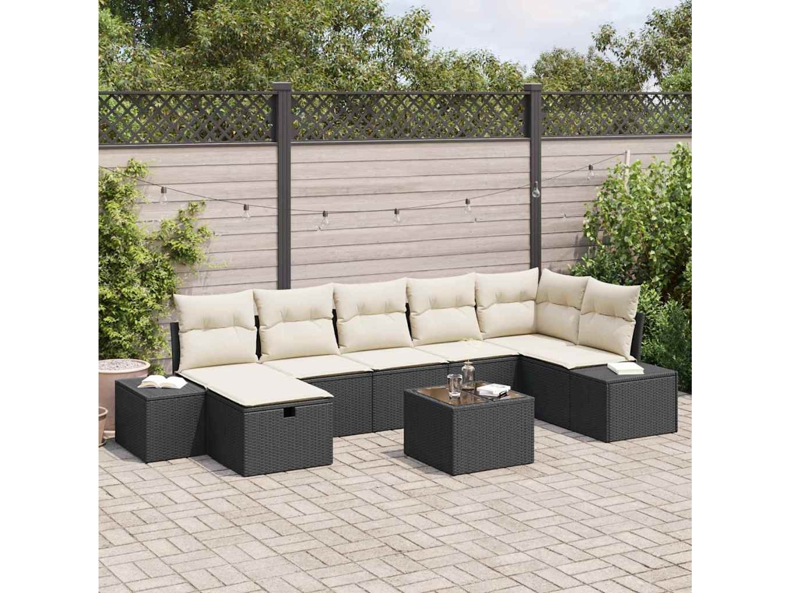 Vidaxl Conjunto De Sofás Com Almofada 8 Pcs Vime Pe