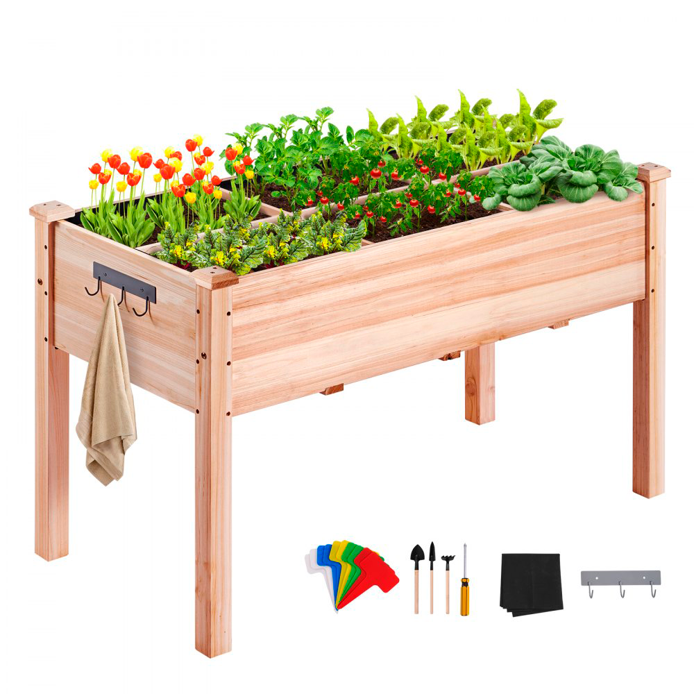 Canteiro E Jardineira Em Madeira 120x58x76cm Com Acessórios E Drenagem Tekmaquinas
