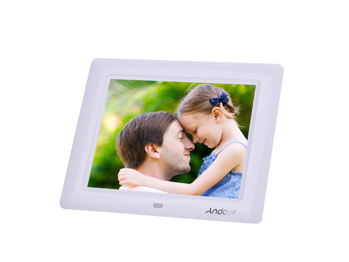 Porta-retratos digital de mesa com tela LCD TFT HD de 8 polegadas (2026) com relógio, reprodutor de MP3/MP4 e controle remoto.