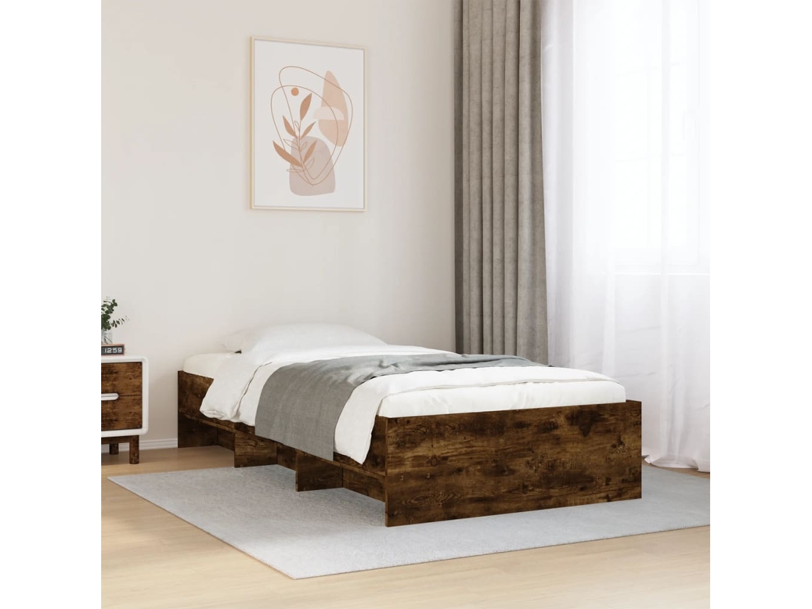 Vidaxl Estrutura Cama S/ Colchão Derivados De Madeira Carvalho Fumado