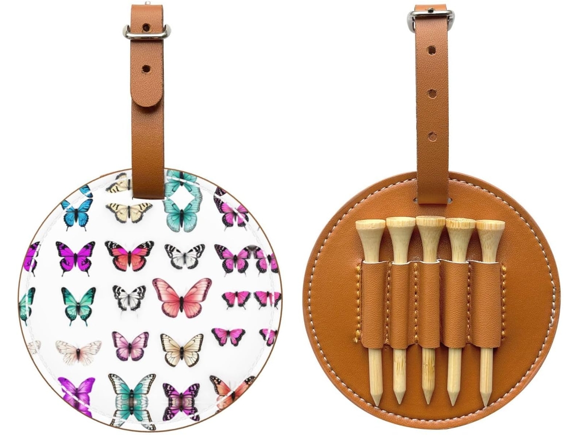 Bolsa para Tees de Golfe com estampa de borboleta preta, fácil de transportar, S/MARCA