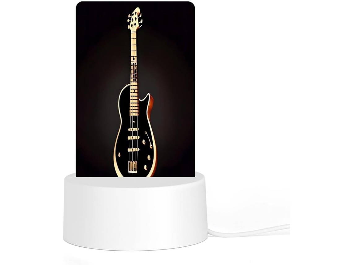 Luminária Noturna Led Acrílica Plug And Play Com Base De Plástico, Estampa De Guitarra Preta, Luz Noturna Quarto