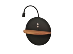 Dual Aplique De Parede Com Prateleira E Luz Led De 15w Fabas Luce Touch Dimmer Preto Mate Com Usb Integrado Em Madeira