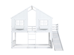 Beliche Infantil com Escorregador, Janela, Grade, Escada, Pinho e MDF Branco 90x200cm PAPRIKA