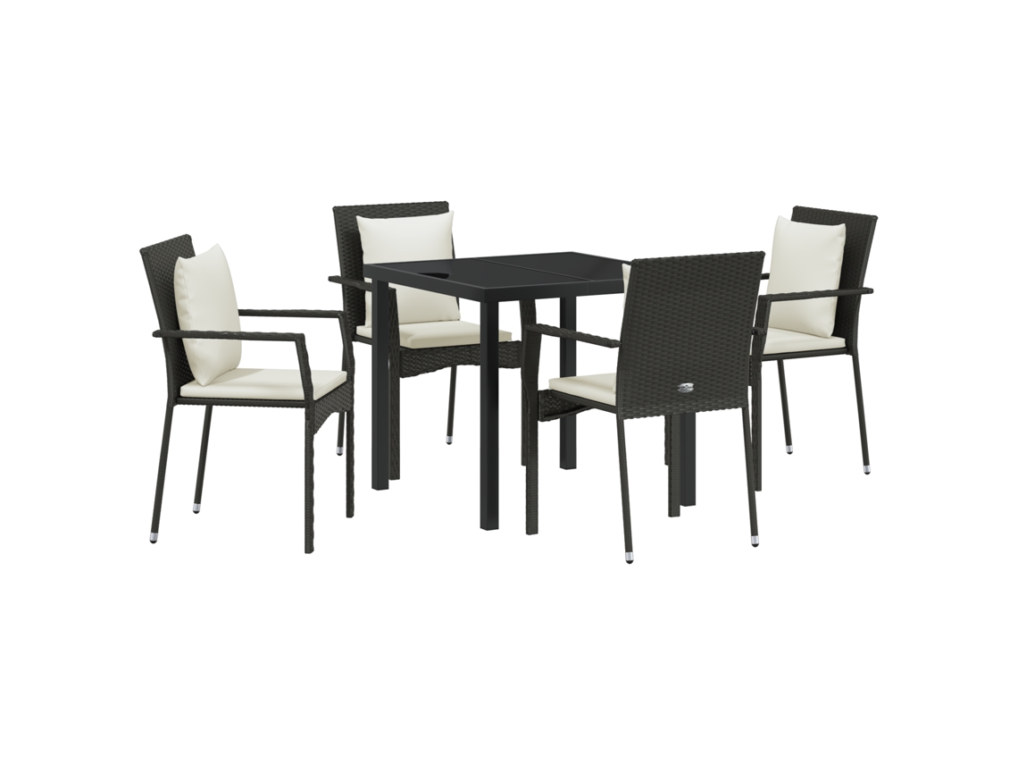 Conjunto 5 De Jantar De Jardim De Vidaxl Com Travesseiros Rattan De Polietileno Preto