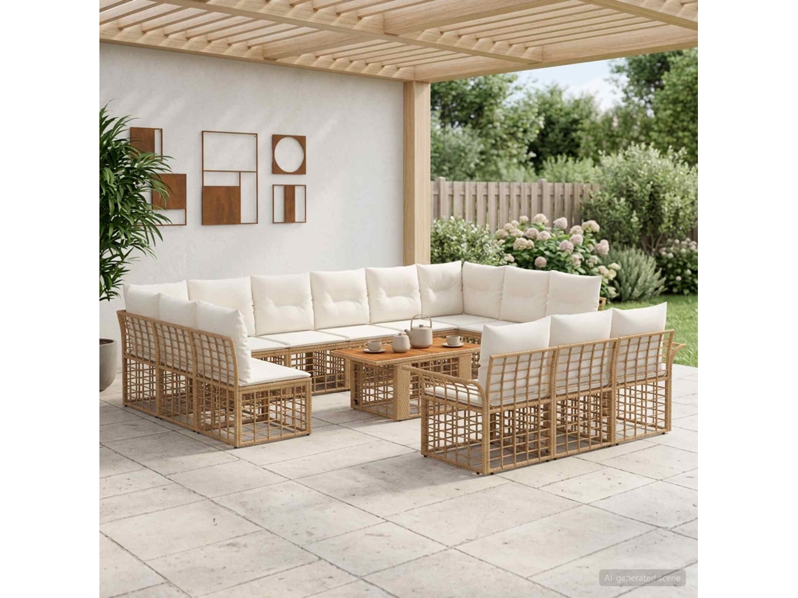 Vidaxl Conjunto De Sofá De Jardim 14 Unid. Natural E Branco Creme