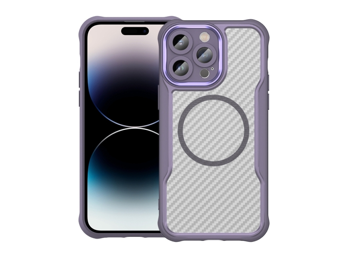 Capa Transparente Para Iphone 14 Pro Max - Textura De Fibra De Carbono - Magsafe