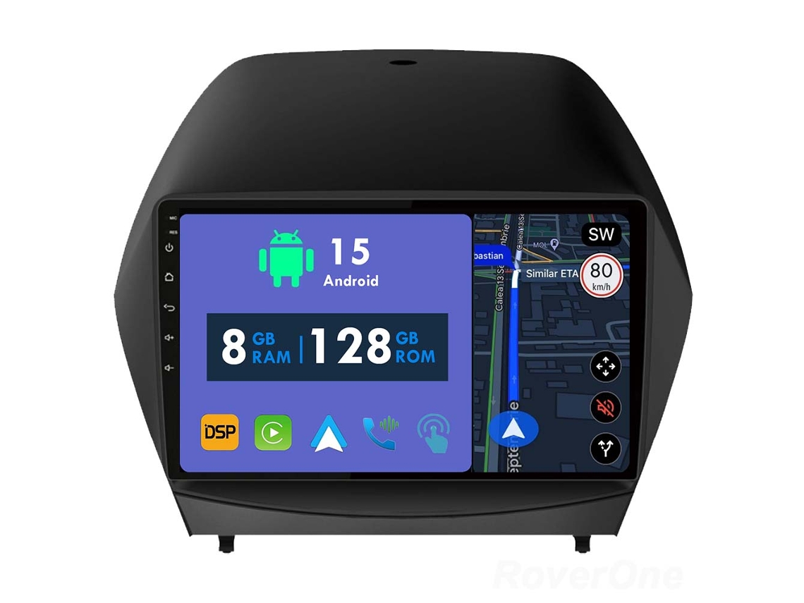 Auto Rádio Carro Bluetooth Autoradio 8GB RAM 128G ROM CarPlay Navegação GPS Ecrã Táctil RoverOne para Hyundai Tucson 2 IX35 2009-2015  