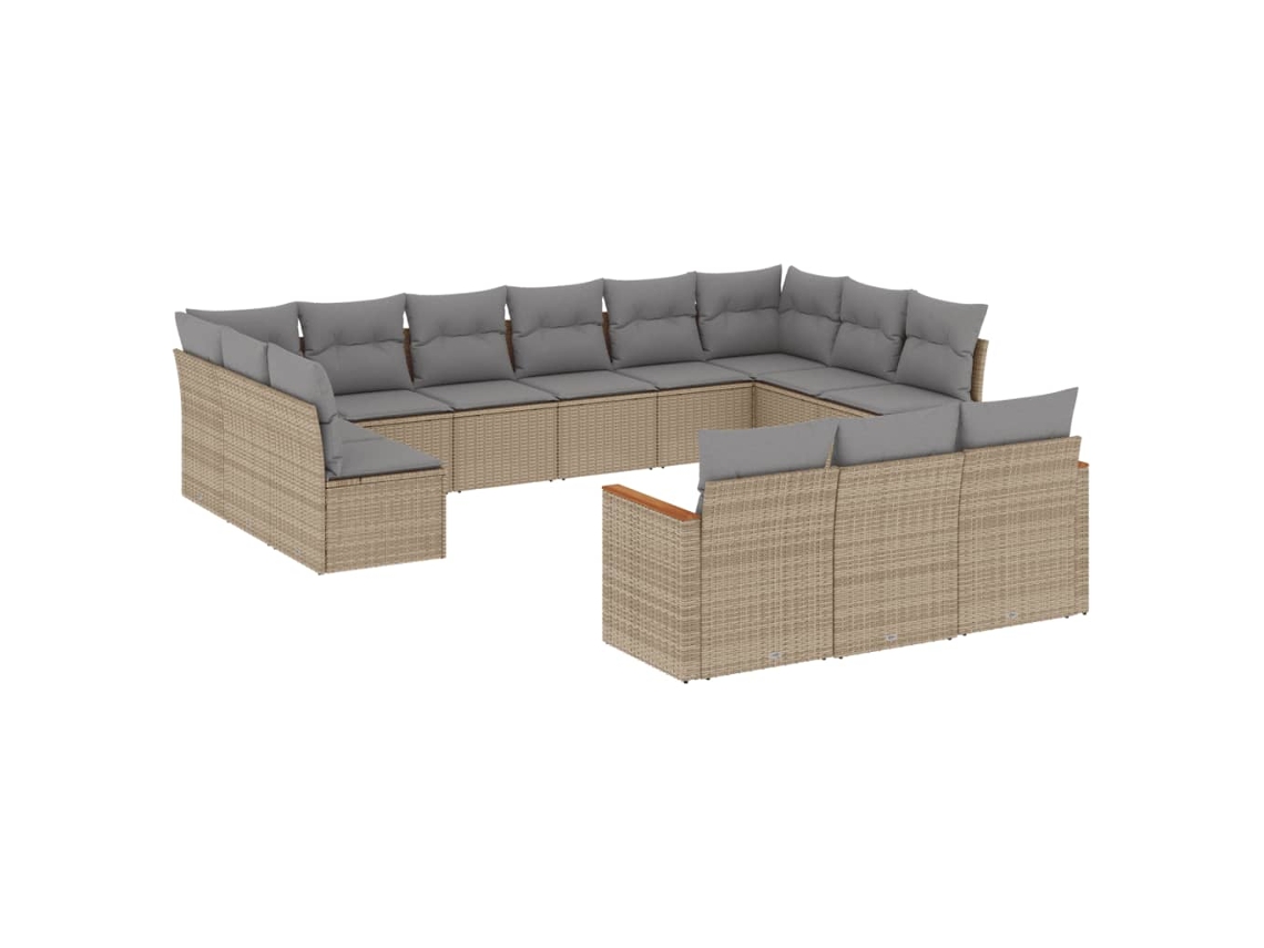 Conjunto de 13 Sofás Jardim C/ Almofadões Vime Pe Bege Misturado MAISON EXCLUSIVE (13 pcs)