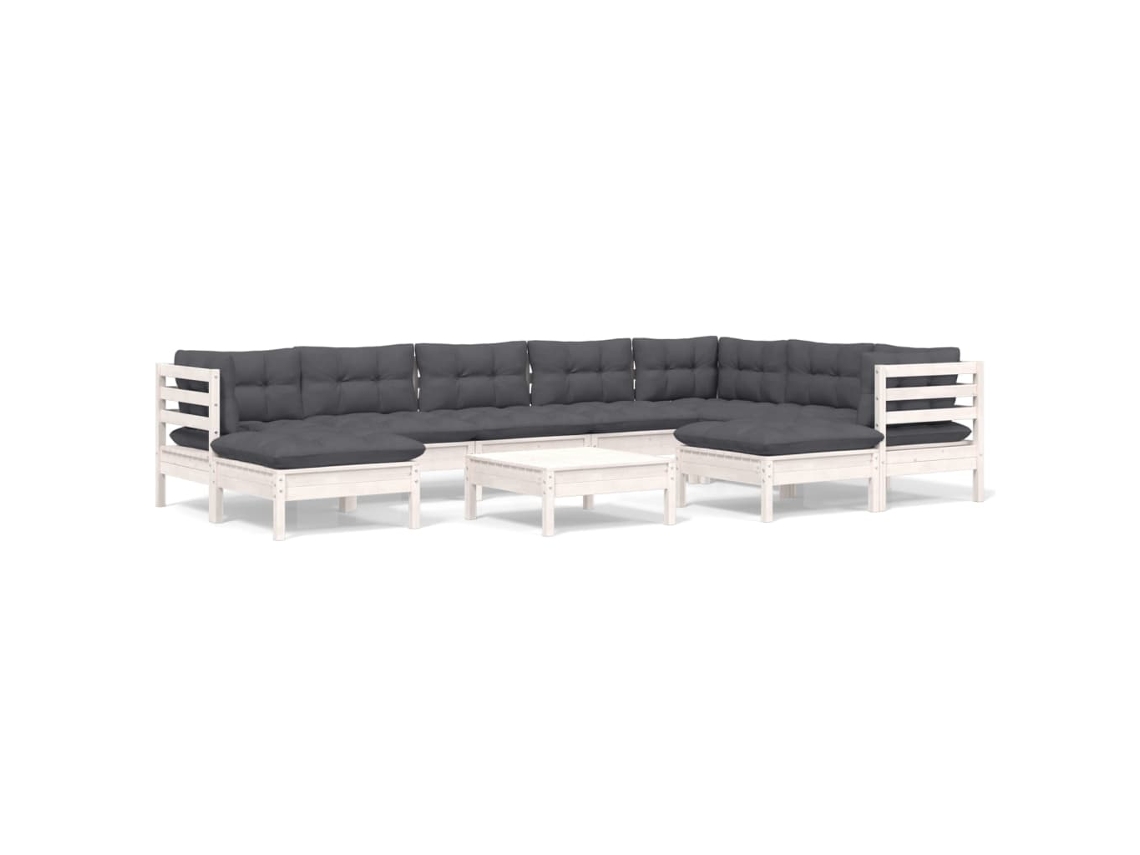 Conjunto de 10 Lounge de Jardim com Almofadões Pinho Maciço Branco MAISON EXCLUSIVE