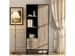 Armário Alto Moderno 80x40x180 Cm, Imitando Madeira Com Moldura Preta, Portas, 2 Gavetas E 3 Nichos. Ideal Para Sala, Escritório E Corredor.