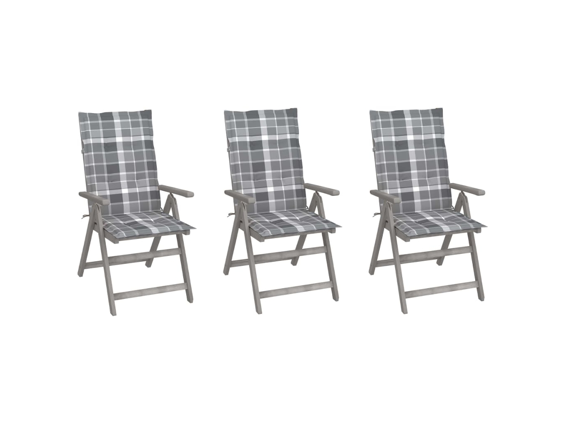 Vidaxl Cadeiras Jardim Reclináveis C/ Almofadões 3 Pcs Acácia Maciça