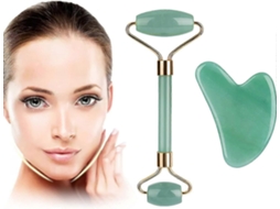 Conjunto de Rolo Jade e Gua Sha, Massageador Facial, Ferramenta Massagem Facial para Cuidados com a Pele GOKOCO (verde)