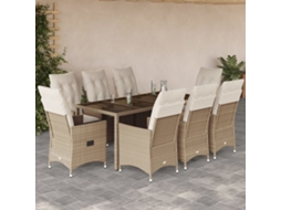 Vidaxl 9 Pcs Conjunto De Jantar P/ Jardim Com Almofadões Vime Pe Bege