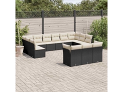 Vidaxl 13 Pcs Conjunto De Sofás De Jardim Com Almofadões Vime Pe Preto