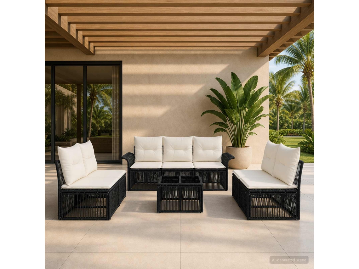 Vidaxl Conjunto De Sofá De Jardim 8 Pcs Preto Vime Pe