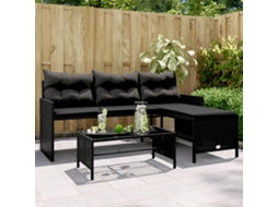 Sofá De Jardim Em Forma De L C/ Mesa E Almofadões Vime Pe Preto Dkd Home Decor