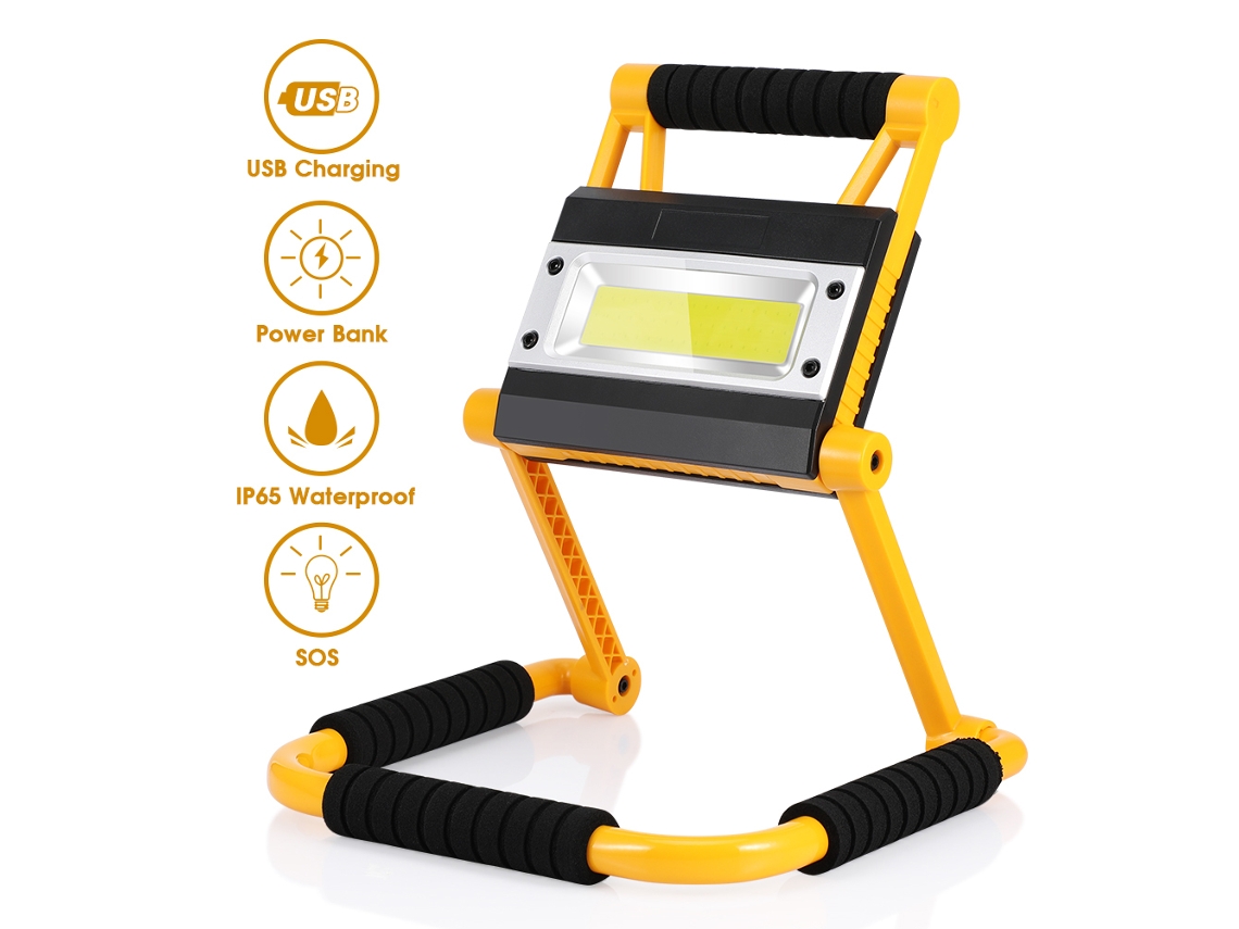 Luz de Mesa Led Recarregável 20W 4400mAh Plegável Portátil Suporte Amarelo IP44 1500lm S/MARCA
