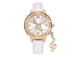 Relógio de Pulso Feminino com Strass e Pingente de Nota em Couro Pu (branco)
